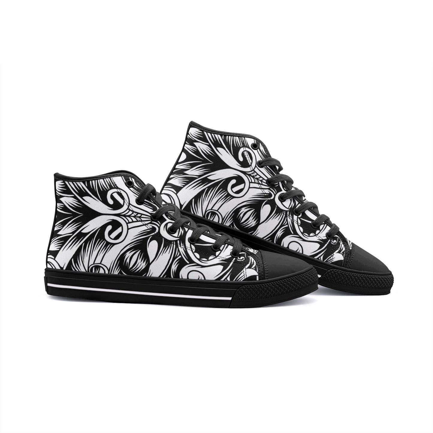 Maori Black & White  Unisex High-Top Canvas Shoes DromedarShop.com Online Boutique