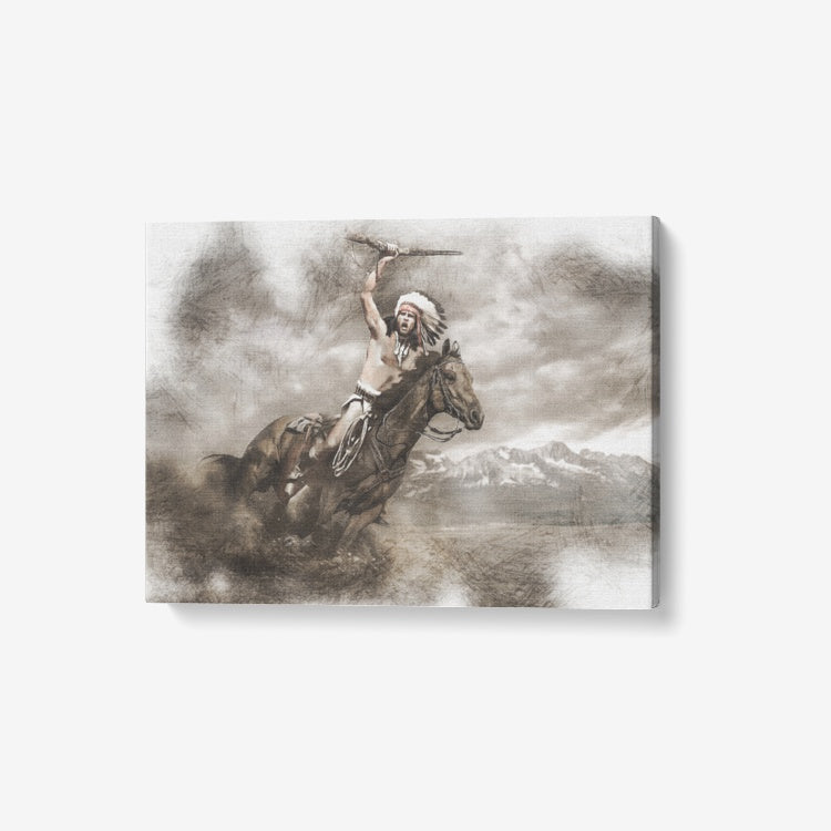 American Indian Chief on Horse Canvas Wall Art DromedarShop.com Online Boutique