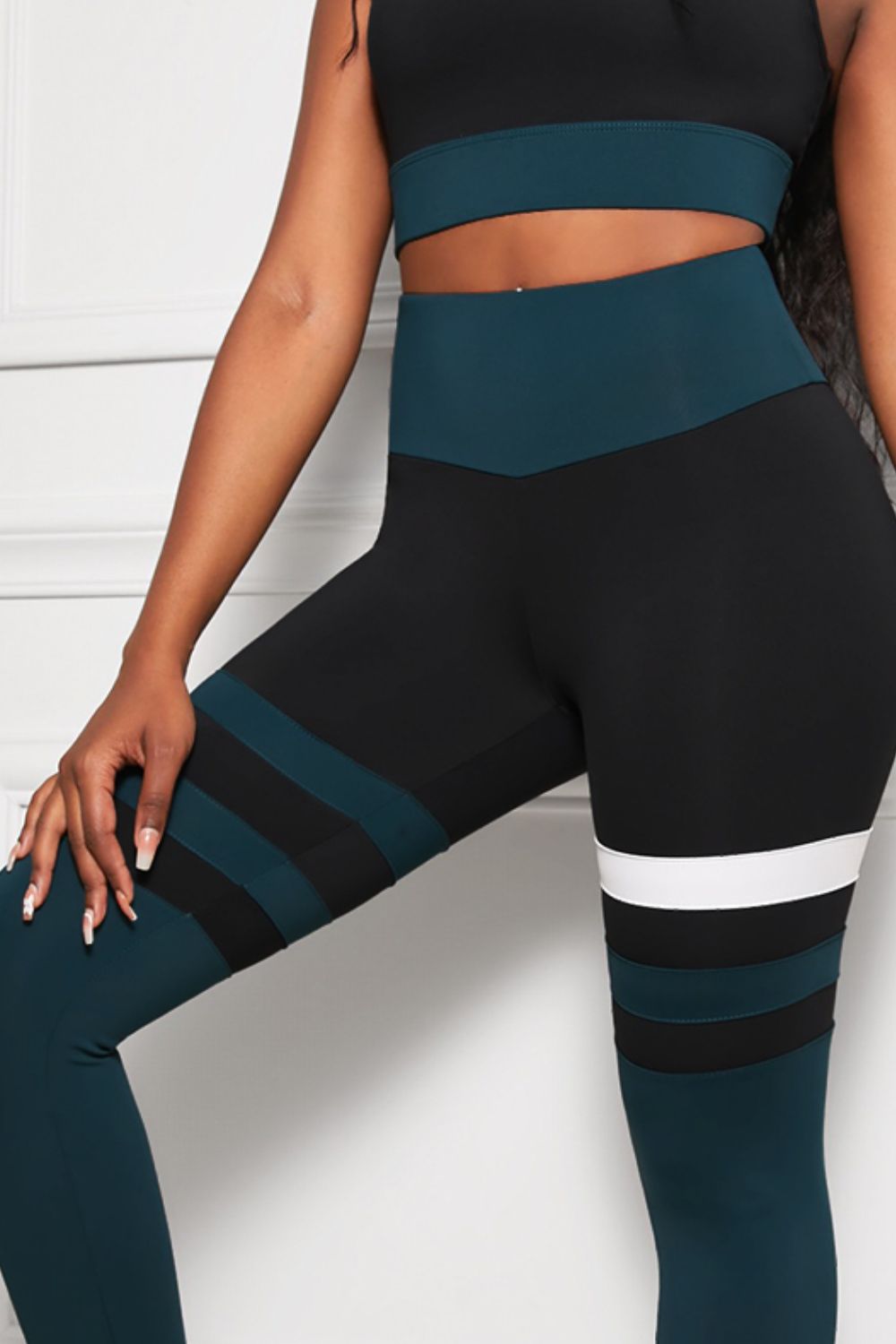 Striped Sports Bra and High Waisted Yoga Leggings Set - DromedarShop.com Online Boutique