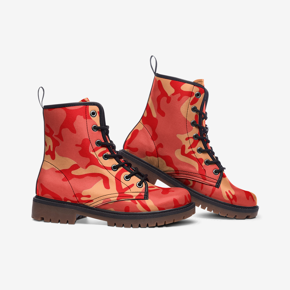 Red Coral Camouflage Casual Leather Lightweight Unisex Boots DromedarShop.com Online Boutique