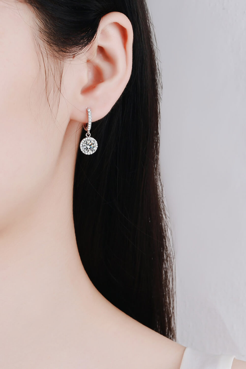 Moissanite Round-Shaped Drop Earrings - DromedarShop.com Online Boutique