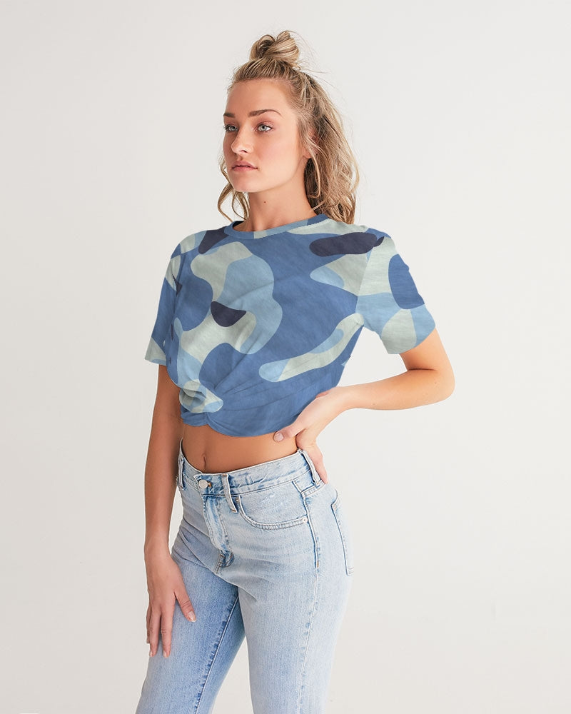 Blue Maniac Camouflage Women's Twist-Front Cropped Tee DromedarShop.com Online Boutique