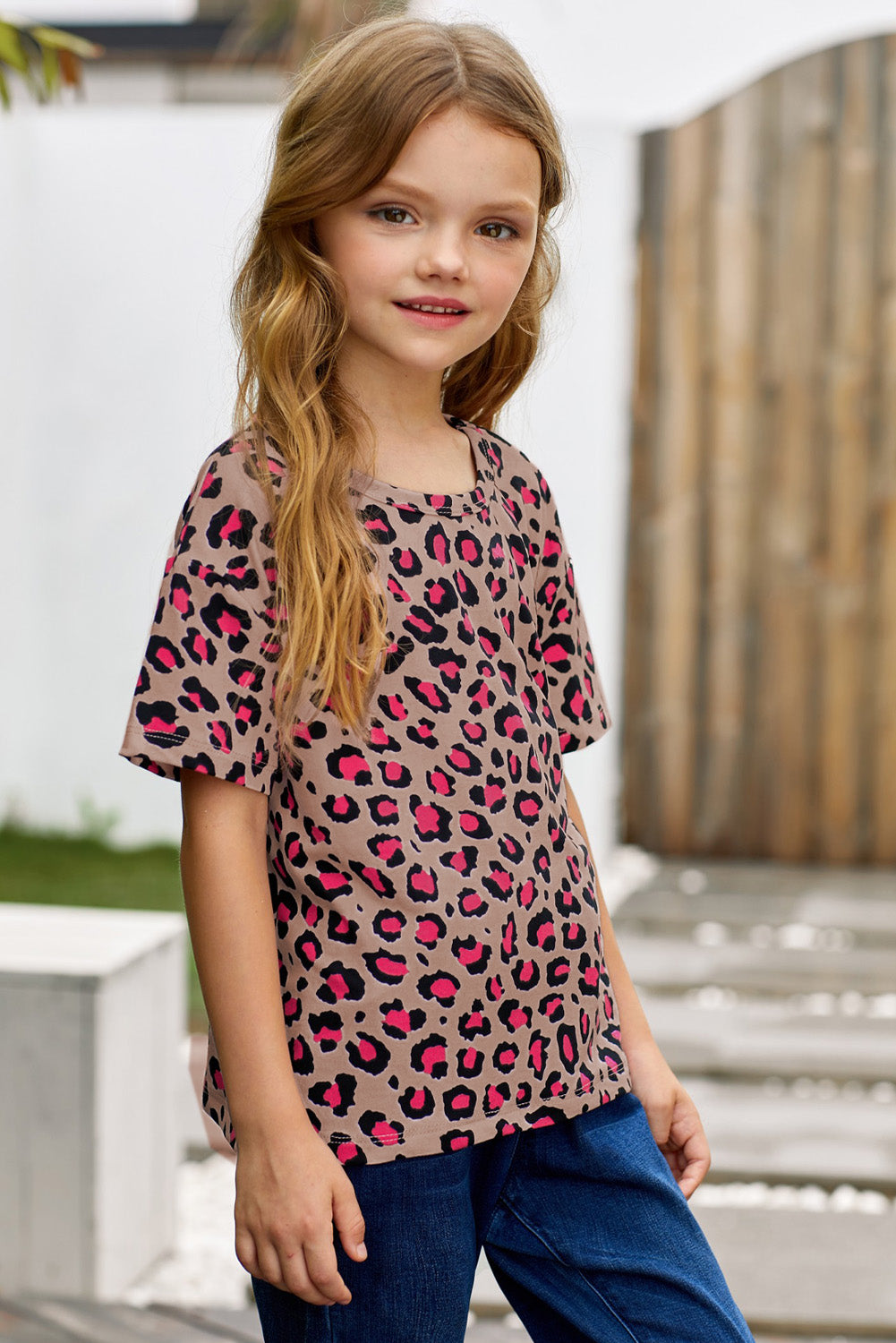 Girls Leopard Dropped Shoulder Tee - DromedarShop.com Online Boutique