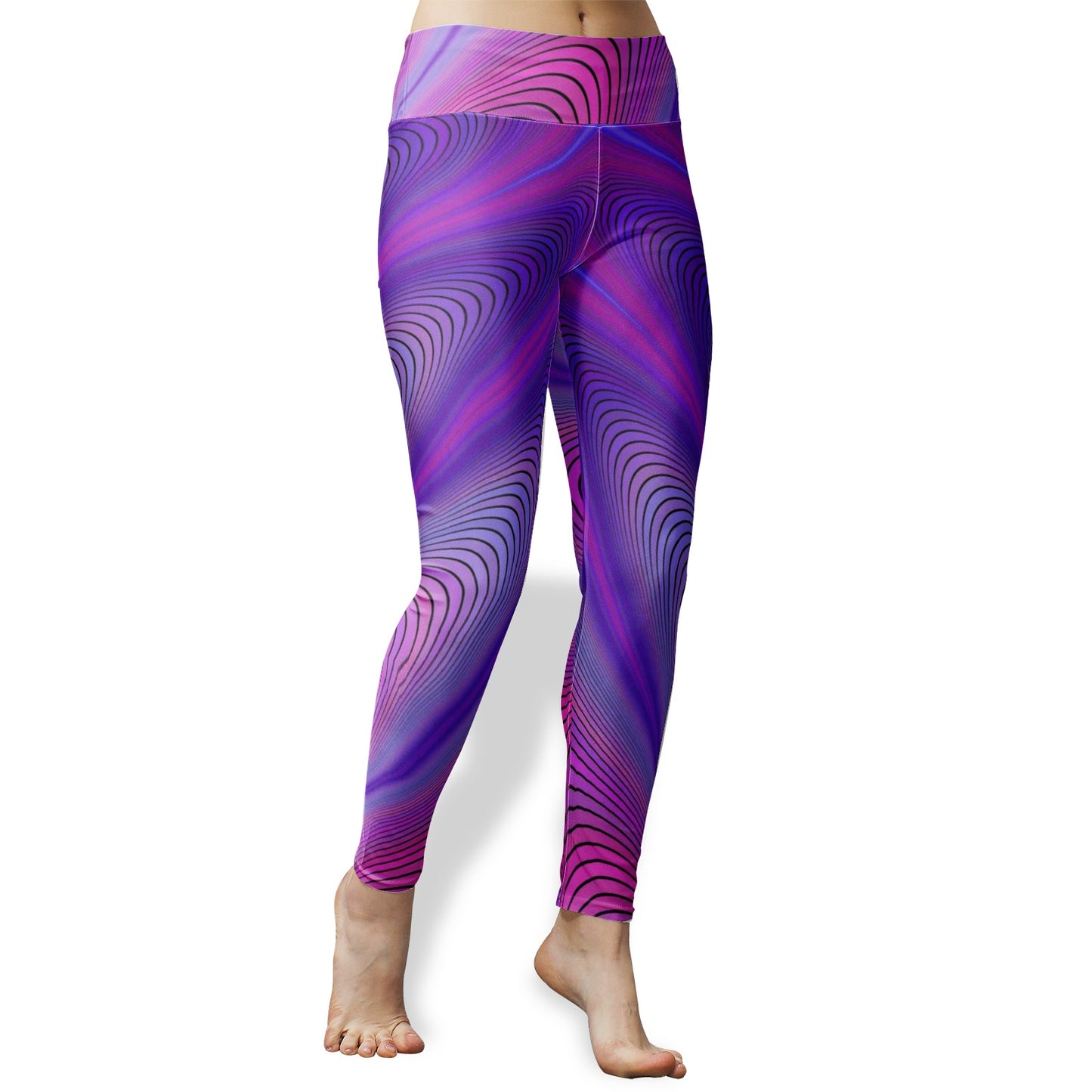 Psychedelic Purple-wawes Women's High Waist Yoga Leggings - DromedarShop.com Online Boutique