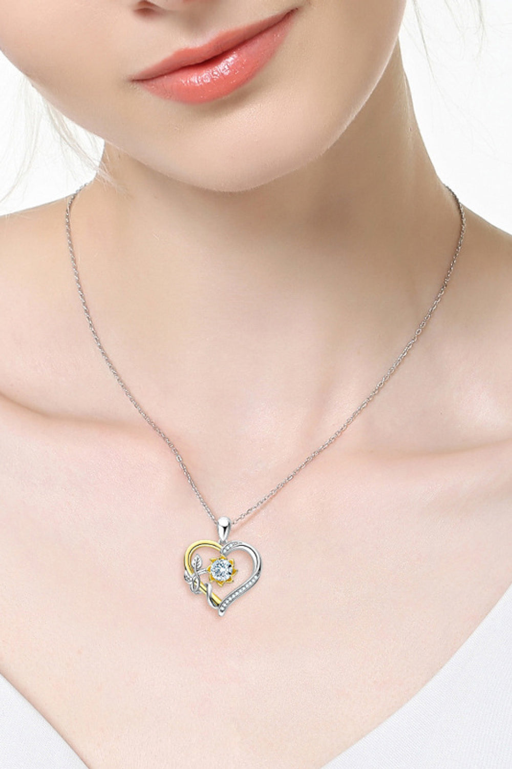 Two-Tone 1 Carat Moissanite Heart Pendant Necklace - DromedarShop.com Online Boutique