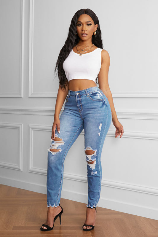 Raw Cut Frayed Hem Jeans - DromedarShop.com Online Boutique