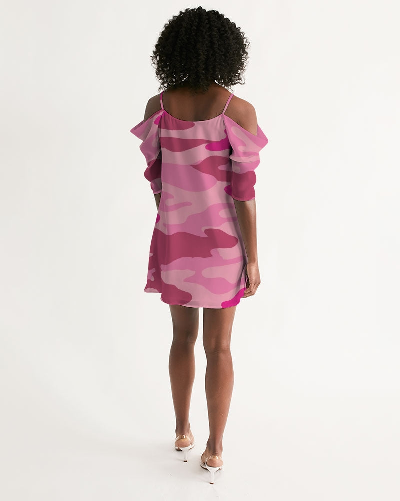 Pink  3 Color Camouflage Women's Open Shoulder A-Line Dress DromedarShop.com Online Boutique