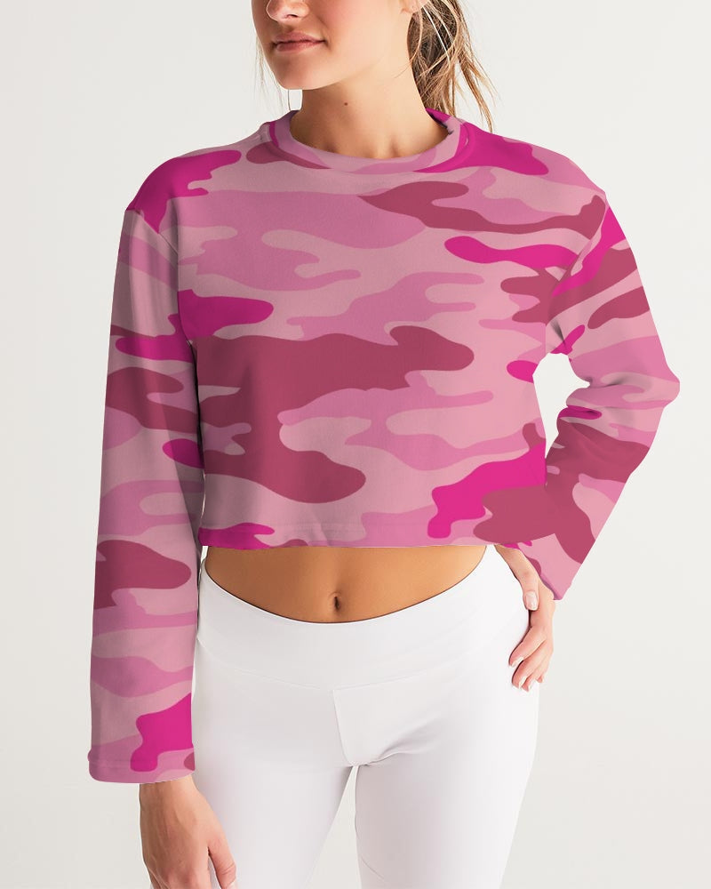 Pink  3 Color Camouflage Women's Cropped Sweatshirt DromedarShop.com Online Boutique