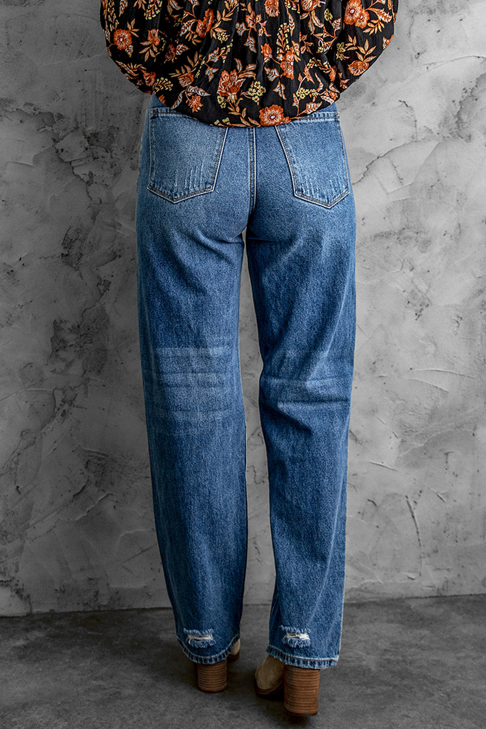 Distressed High Waist Jeans with Pockets - DromedarShop.com Online Boutique