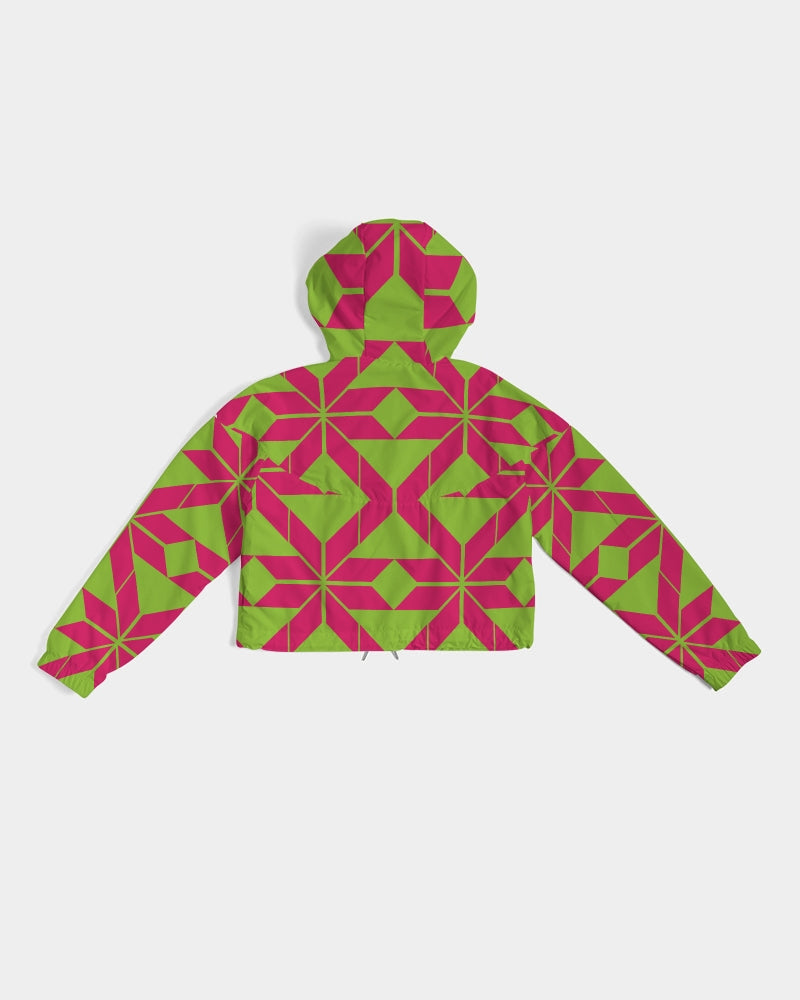 Aztec-Inka Collection Aztec Pink-Green pattern Women's Cropped Windbreaker DromedarShop.com Online Boutique