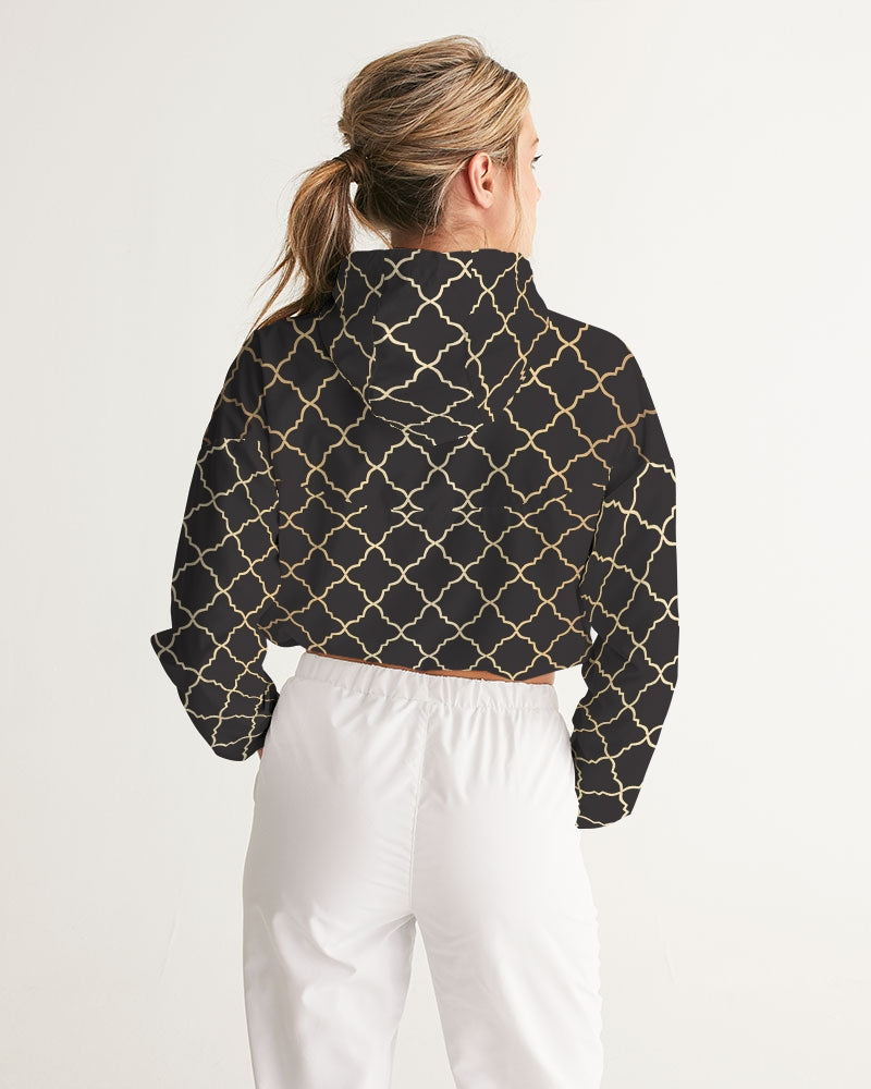 The Miracle of the East  Gold Black Arabic pattern Women's Cropped Windbreaker DromedarShop.com Online Boutique
