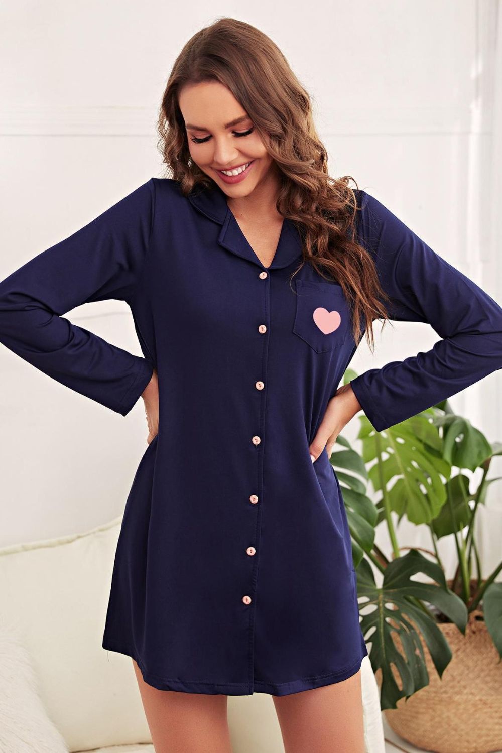 Heart Graphic Lapel Collar Night Shirt Dress DromedarShop.com Online Boutique