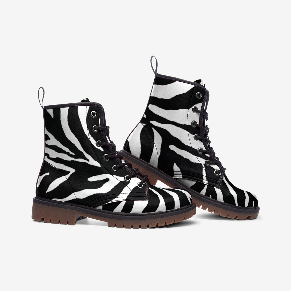 Black & White Zebra Casual Leather Lightweight Unisex Boots DromedarShop.com Online Boutique