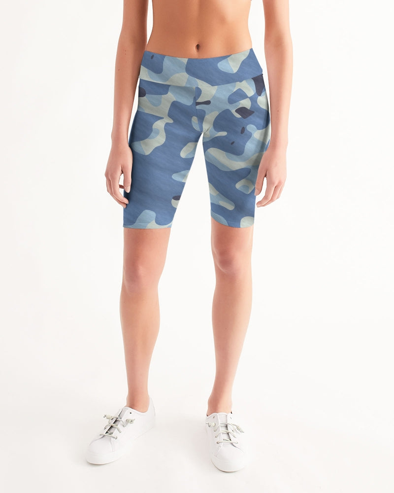 Blue Maniac Camouflage Women's Mid-Rise Bike Shorts DromedarShop.com Online Boutique