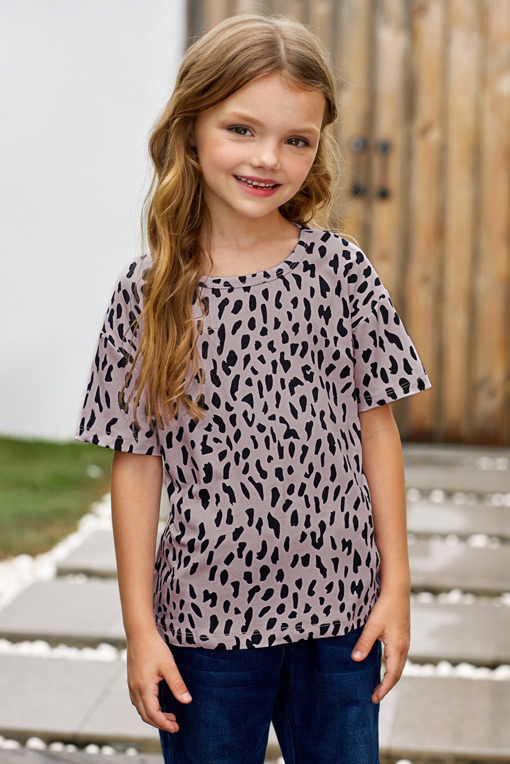 Girls Leopard Dropped Shoulder Tee - DromedarShop.com Online Boutique