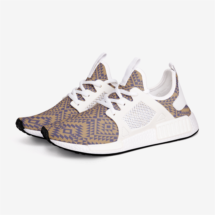 Aztec Gold and Blue pattern Unisex Lightweight Sneaker DromedarShop.com Online Boutique