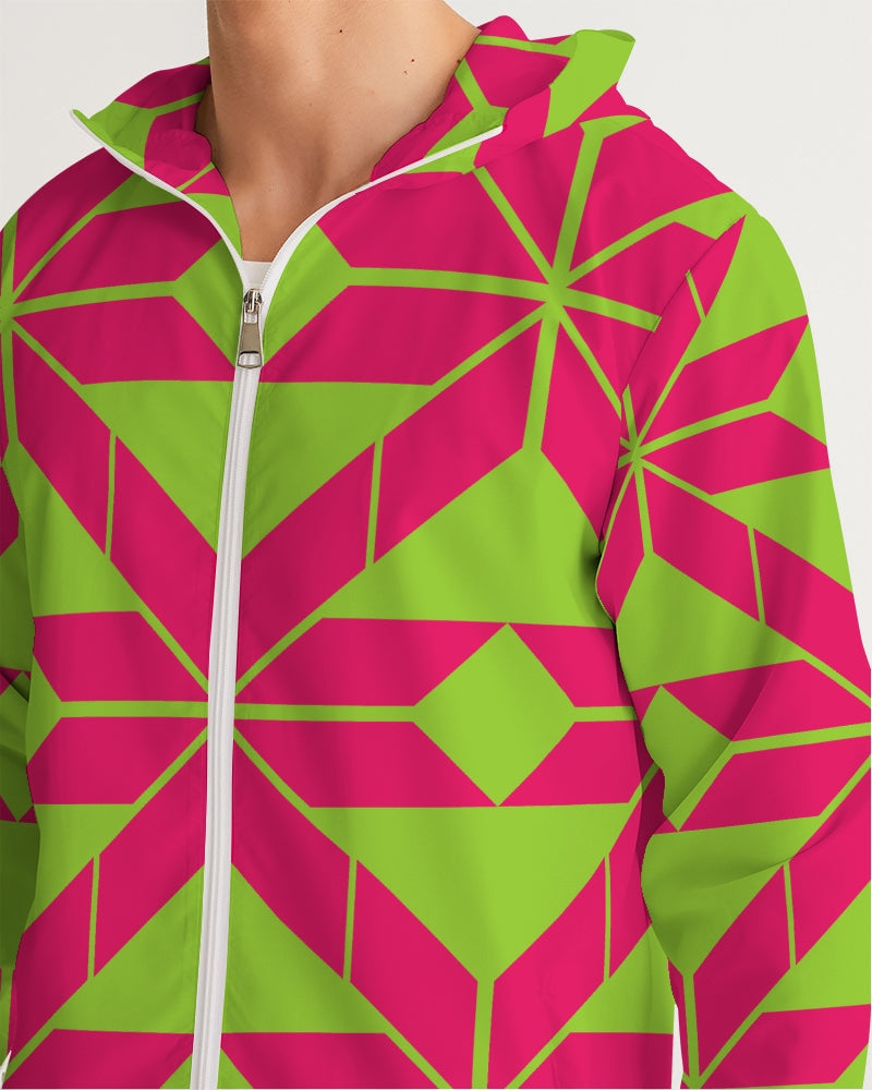 Aztec-Inka Collection Aztec Pink-Green pattern Men's Windbreaker DromedarShop.com Online Boutique