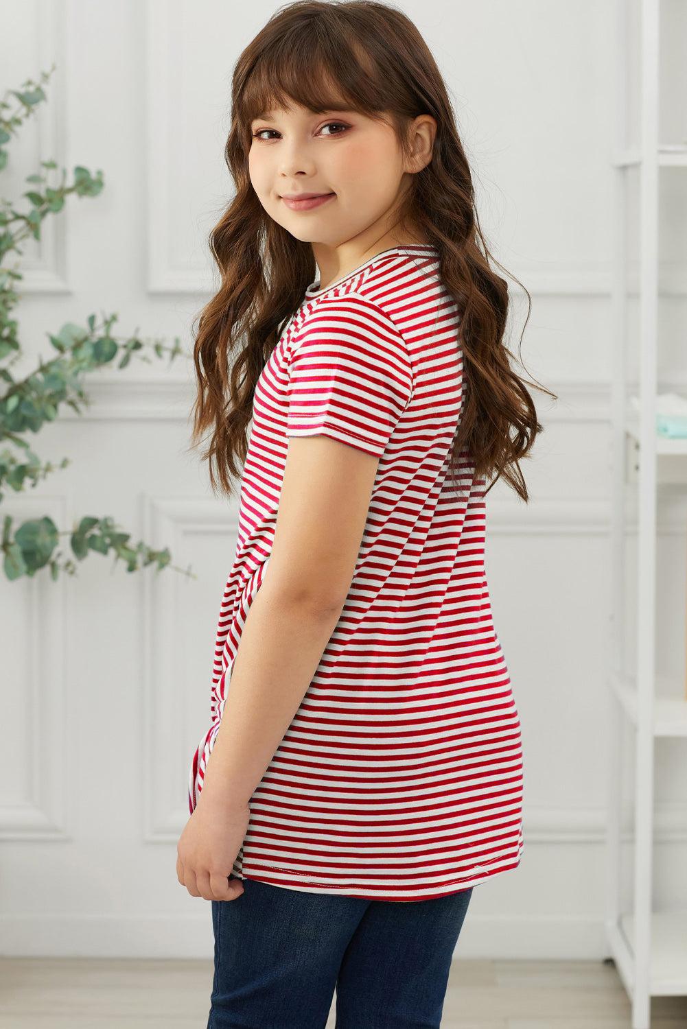 Girls Striped Round Neck Twisted Tee Shirt - DromedarShop.com Online Boutique