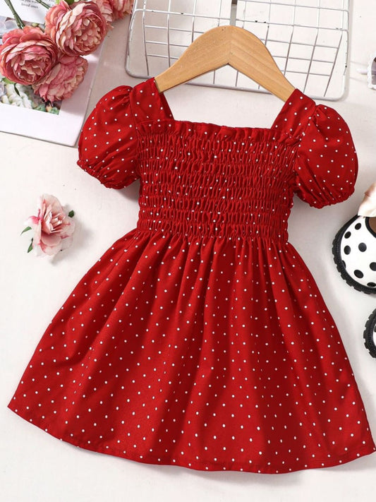 Baby Girl Printed Square Neck Smocked Dress - DromedarShop.com Online Boutique