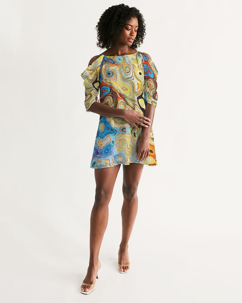 You Like Colors Women's Open Shoulder A-Line Dress DromedarShop.com Online Boutique