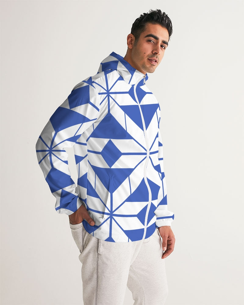 Aztec-Inca Collection Aztec Blue and White pattern Men's Windbreaker DromedarShop.com Online Boutique