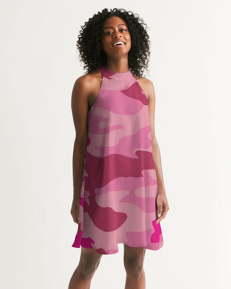 Pink  3 Color Camouflage Women's Halter Dress DromedarShop.com Online Boutique