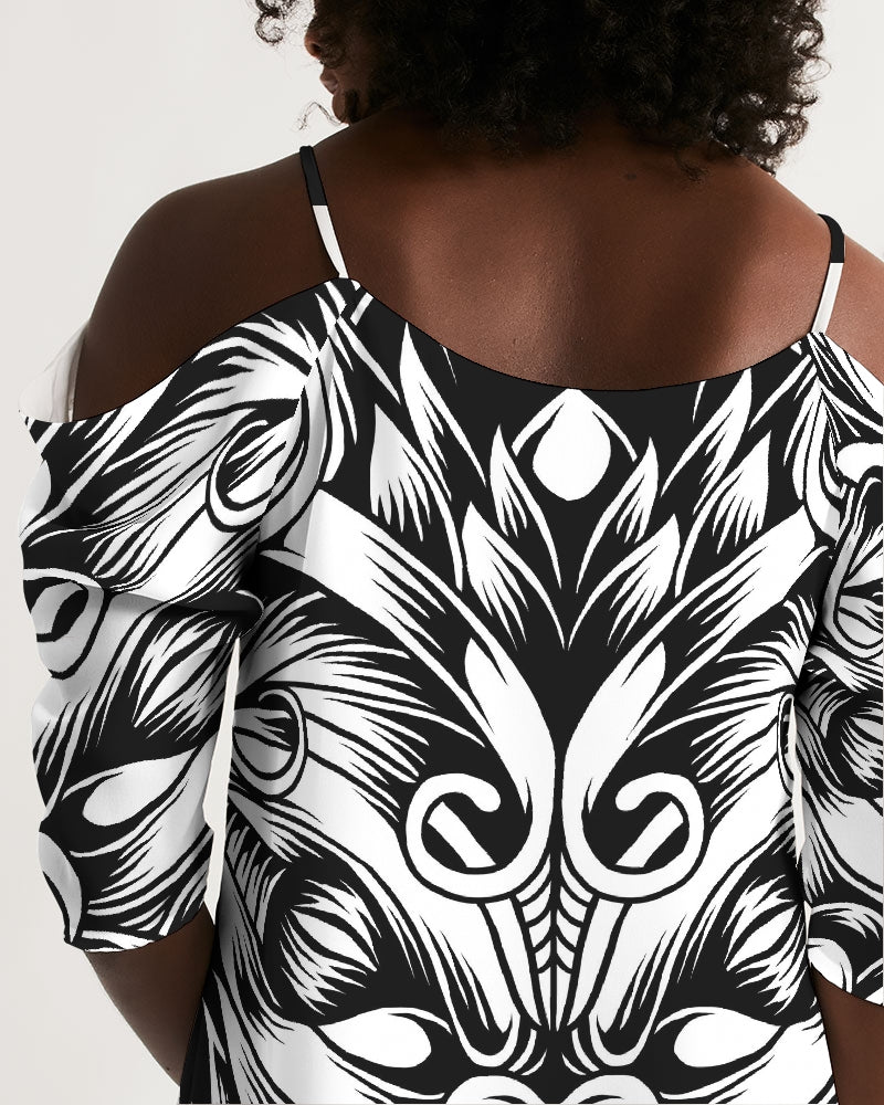 Maori Mask Collection Women's Open Shoulder A-Line Dress DromedarShop.com Online Boutique