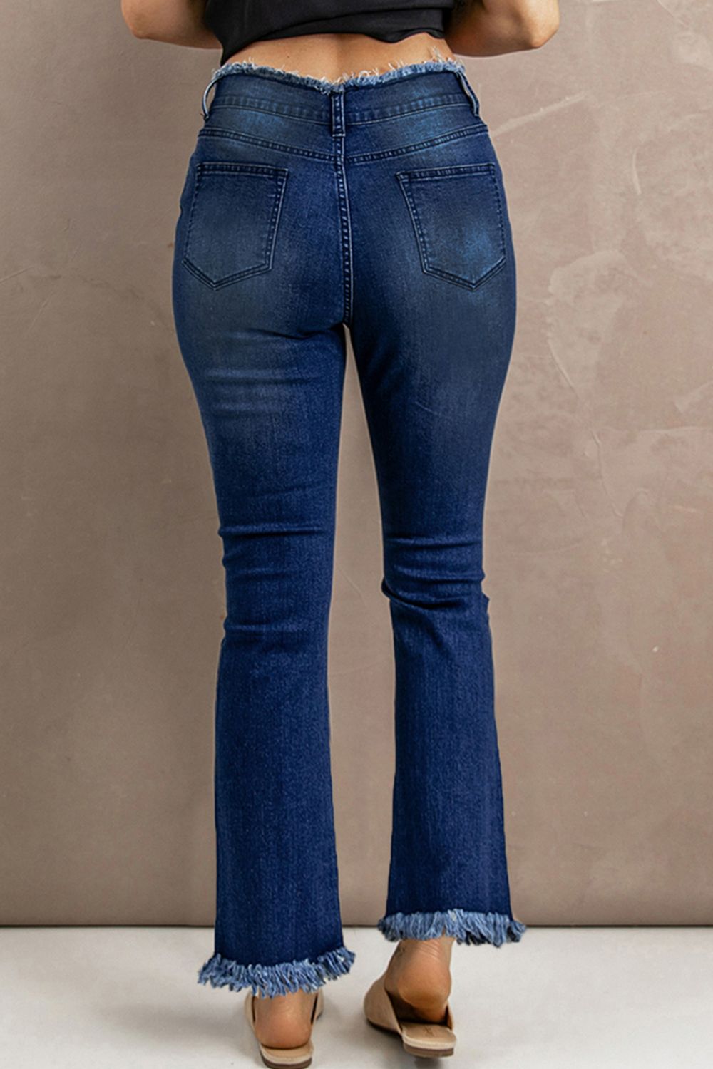 High Waist Distressed Raw Hem Jeans - DromedarShop.com Online Boutique