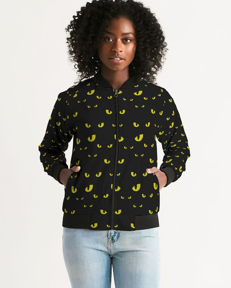 Black Halloween Eyes Pattern Women's Bomber Jacket DromedarShop.com Online Boutique