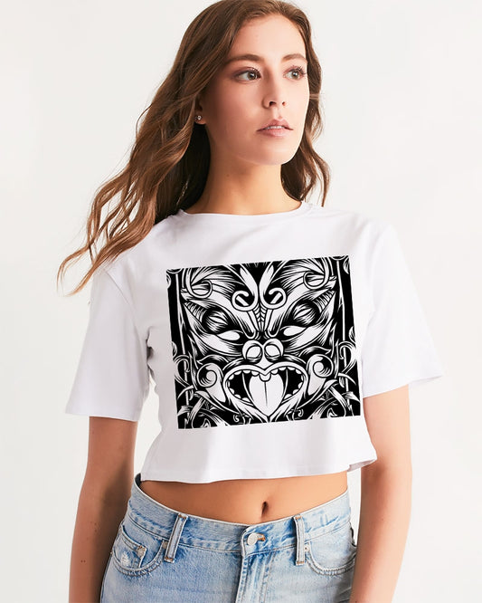 Maori Mask Collection Women's Cropped Tee DromedarShop.com Online Boutique
