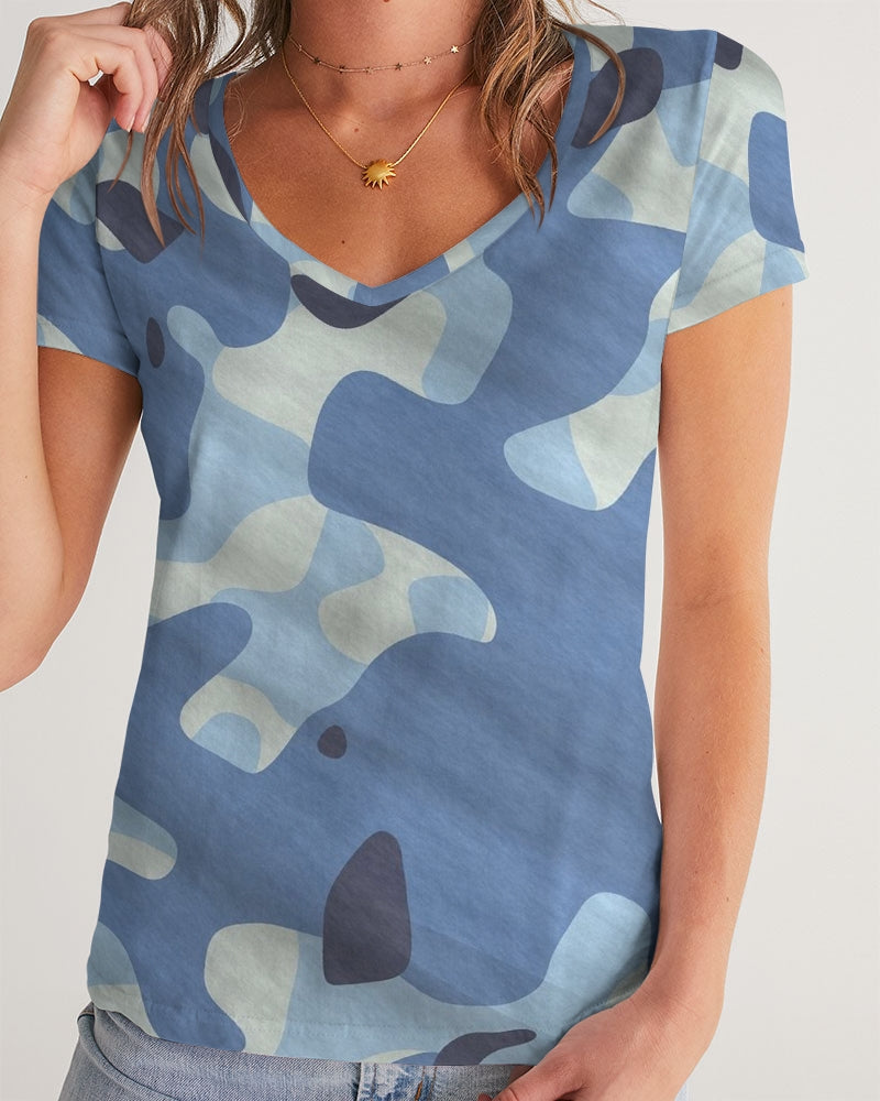 Blue Maniac Camouflage Women's V-Neck Tee DromedarShop.com Online Boutique