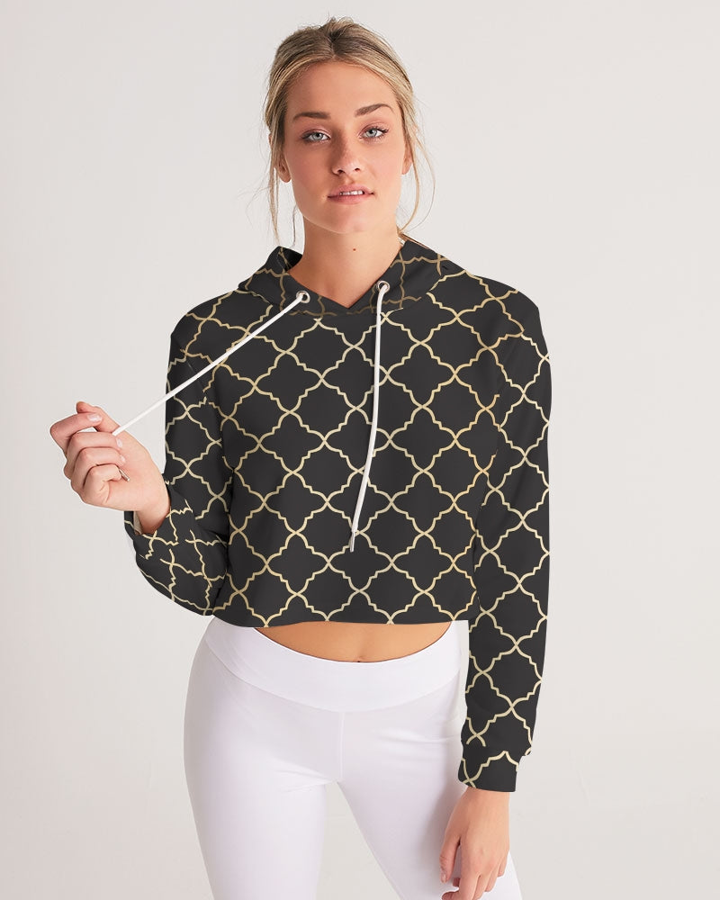 The Miracle of the East Gold Black Arabic pattern  Women's Cropped Hoodie DromedarShop.com Online Boutique