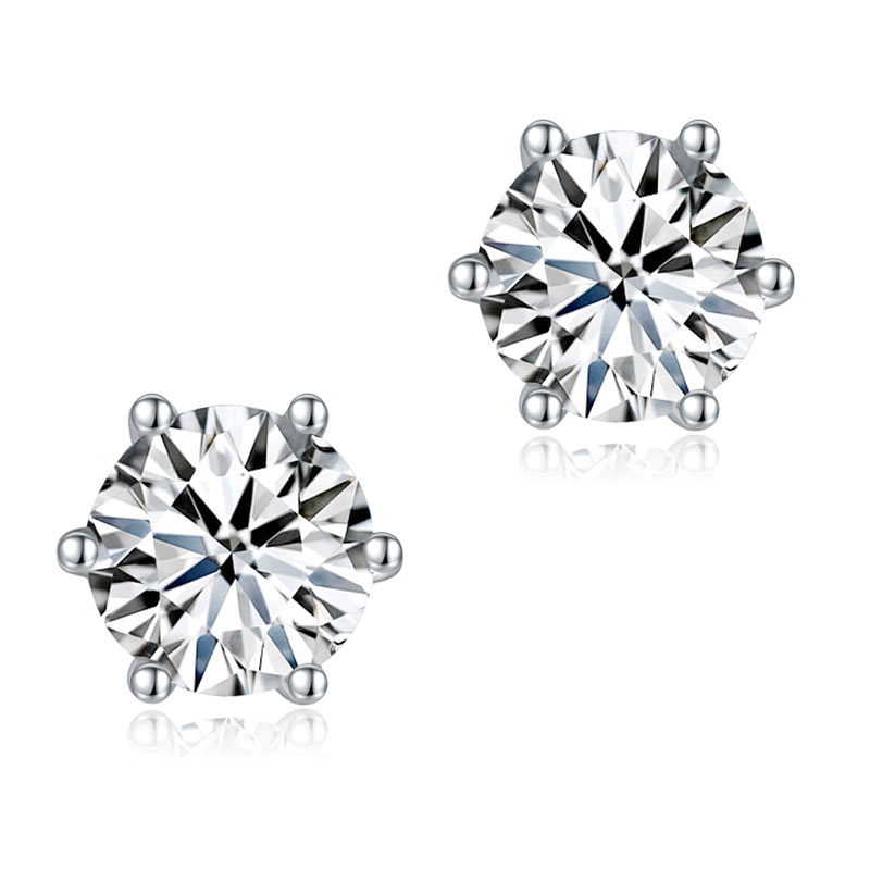 1 Carat Moissanite Diamond 6 Claws Stud Earrings 925 Sterling Silver MFE8185 - DromedarShop.com Online Boutique