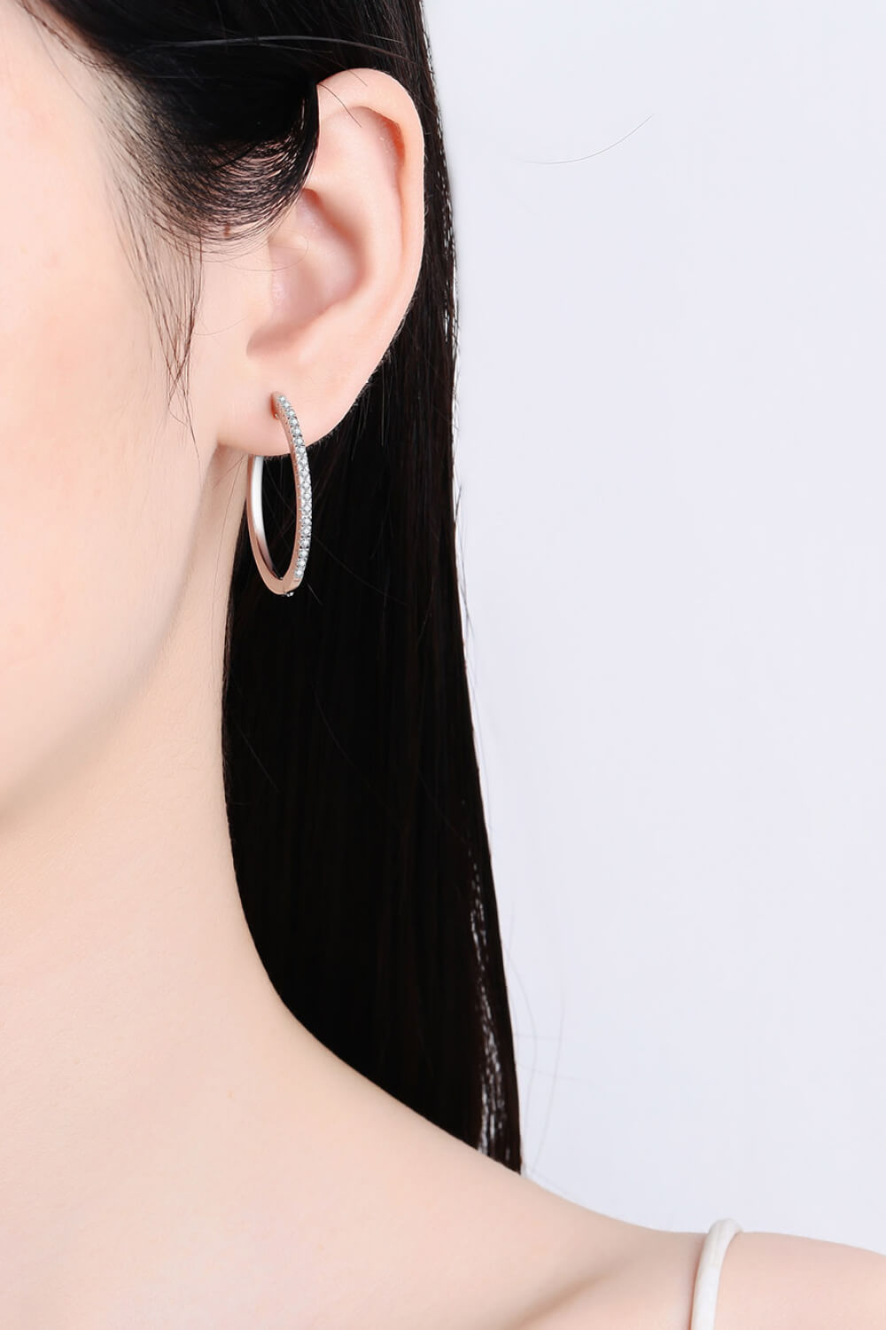 Rhodium-Plated Moissanite Hoop Earrings - DromedarShop.com Online Boutique