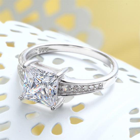 1.5 Ct Princess Cut Solid 925 Sterling Silver Wedding Promise Engagement Ring DromedarShop.com Online Boutique
