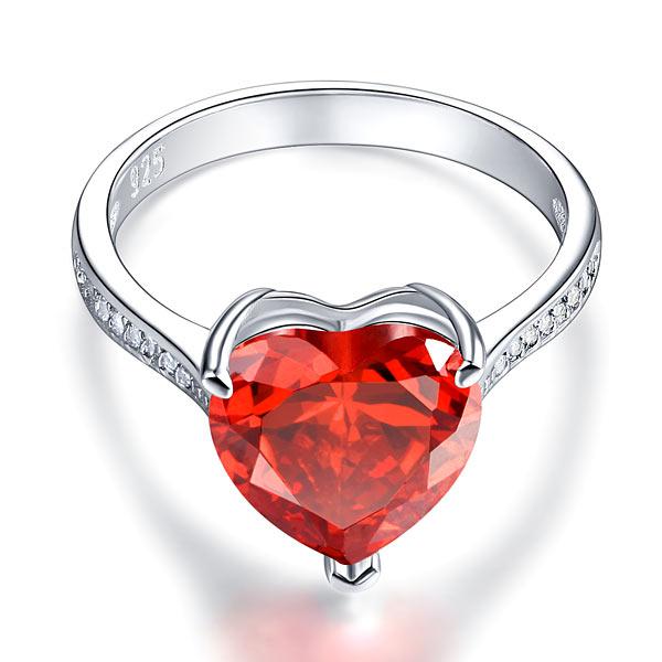 925 Sterling Silver Bridal Ring 3.5 Carat Heart Ruby Red Created Diamond Jewelry XFR8217 - DromedarShop.com Online Boutique