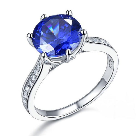 925 Sterling Silver Engagement Luxury Ring 3 Carat Blue Created Tanzanite Jewelry XFR8229 - DromedarShop.com Online Boutique