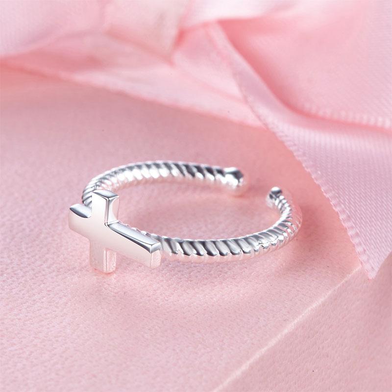 Kids Girls Cross Ring Solid 925 Sterling Silver Adjustable Jewelry XFR8267 DromedarShop.com Online Boutique