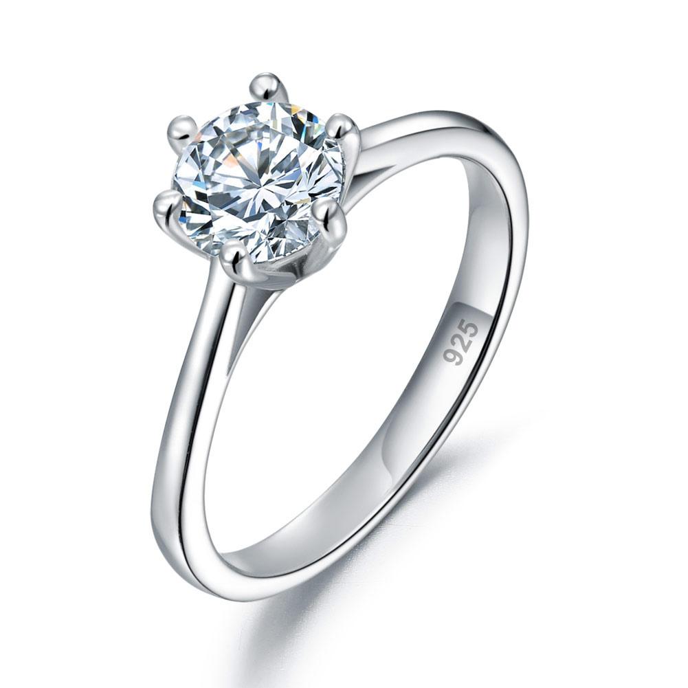 1 Carat Created Diamond Engagement Ring 925 Sterling Silver Classic 6 Claws XFR8316 - DromedarShop.com Online Boutique