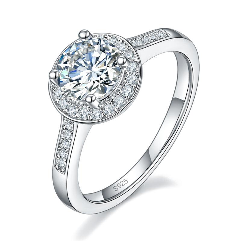 1 Carat Moissanite Diamond Ring Halo Engagement 925 Sterling Silver MFR8351 - DromedarShop.com Online Boutique