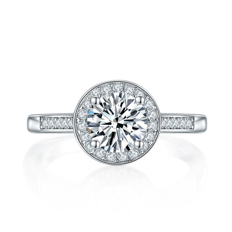 1 Carat Moissanite Diamond Ring Halo Engagement 925 Sterling Silver MFR8351 - DromedarShop.com Online Boutique