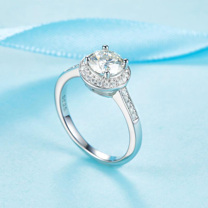 1 Carat Moissanite Diamond Ring Halo Engagement 925 Sterling Silver MFR8351 - DromedarShop.com Online Boutique