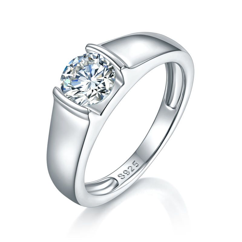 Men's Ring Moissanite Diamond 1 Carat Engagement 925 Sterling Silver MFR8353 - DromedarShop.com Online Boutique