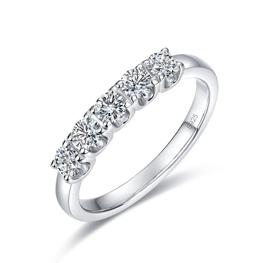 Five Stone Moissanite Diamond Wedding Band 925 Sterling Silver Ring MFR8372 DromedarShop.com Online Boutique