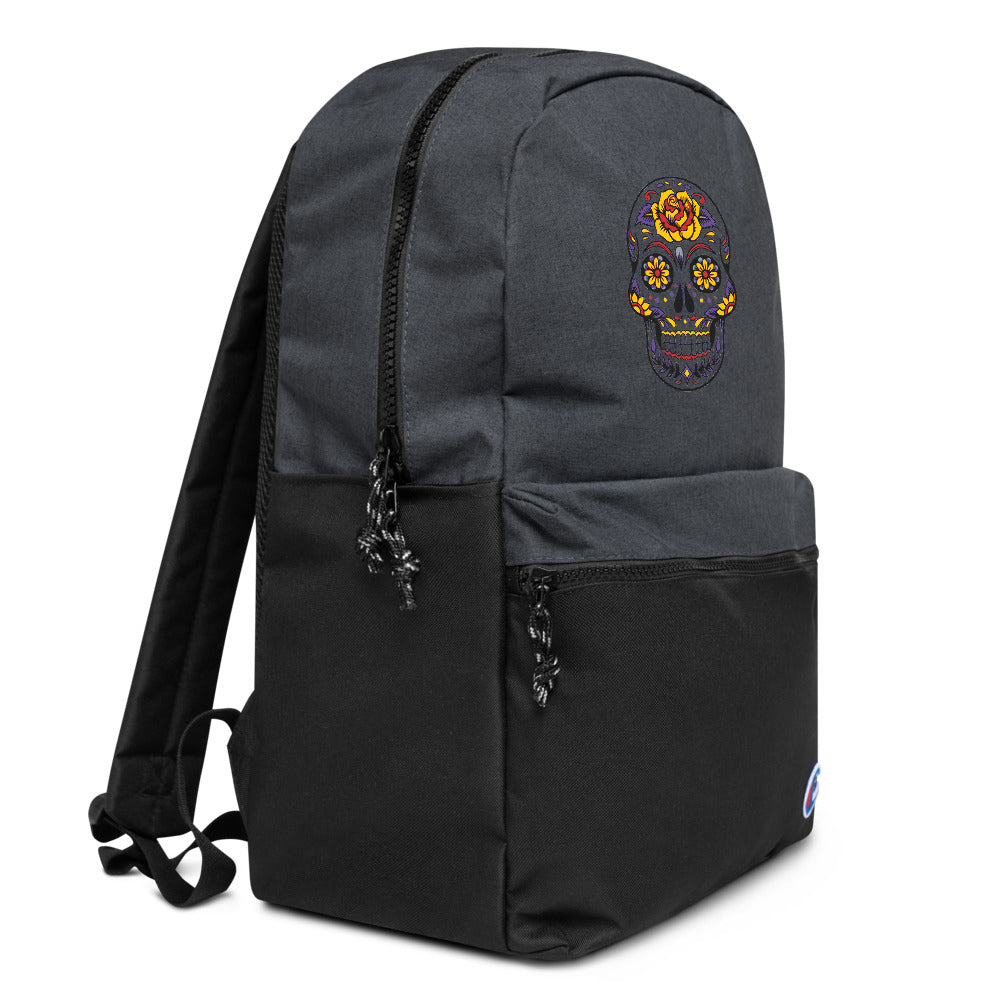 Rose and Skull Embroidered Champion Backpack DromedarShop.com Online Boutique