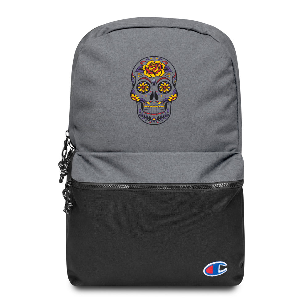 Rose and Skull Embroidered Champion Backpack DromedarShop.com Online Boutique
