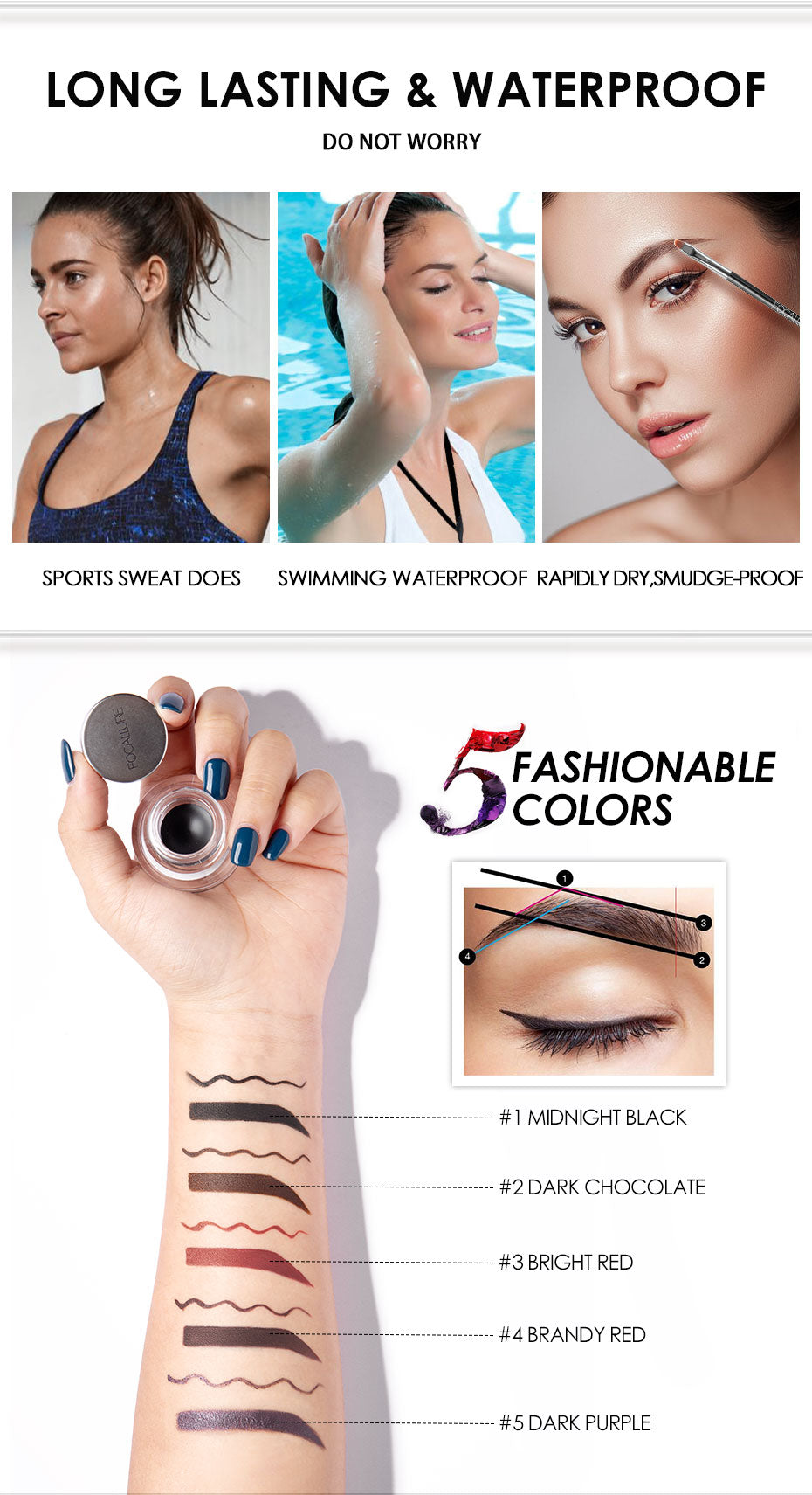 Eyeliner Gel, Eyebrow Waterproof Long-lasting Professional Eye Makeup with 2 Brushes DromedarShop.com Online Boutique
